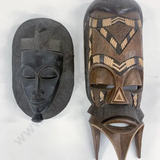 Antique African Ebonized Wood Tribal Mask with Other Modern