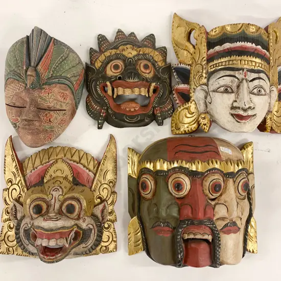 Five Various Asian Wall Hanging Masks