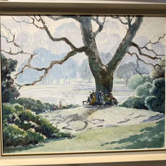 G. Nelson Oil on Canvas of Park Scene (1938)