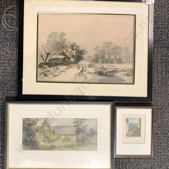 E. S. Wilson Watercolour of Country Cottage Together With Two Other Prints