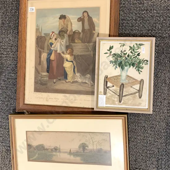 J. L. Stewart Watercolour "On the Winsome Norfolk" Together With Cries of London Print and Other Still Life Study