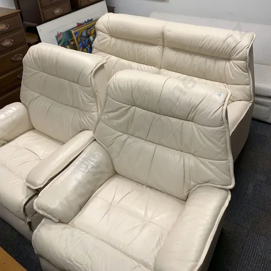 Three Piece Cream Leather Lounge Suite