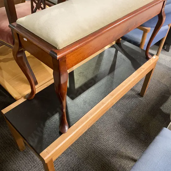 Piano Stool Together With Leather Top Occasional Table