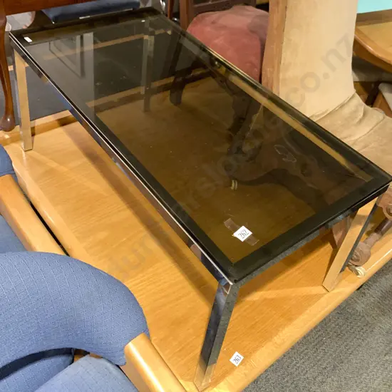 Smoke Glass Top Chrome Base Coffee Table
