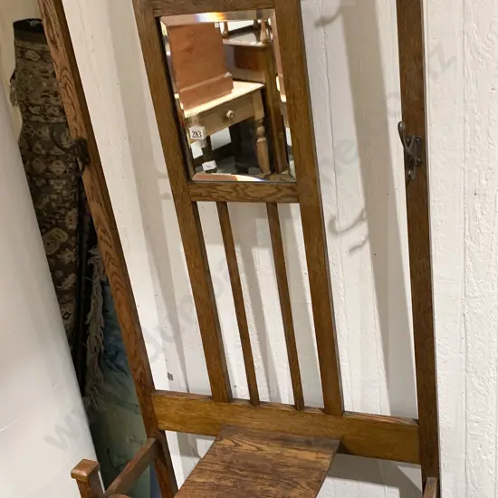 Oak Hall Stand With Beveled Mirror Inset