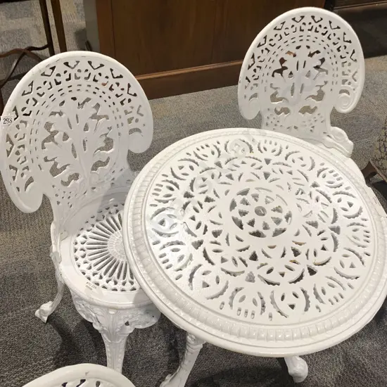 Reproduction Victorian Cast Iron Patio Table & Pair Chairs