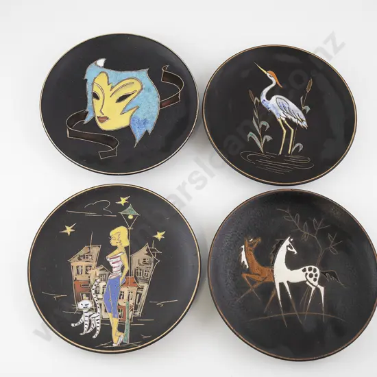 Four Ruscha Pottery plates