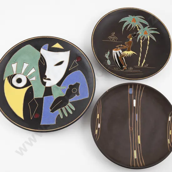 Three  Ruscha Pottery plates