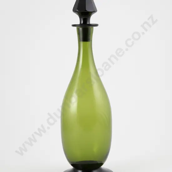 Danish Hand Blown Green Glass Decanter