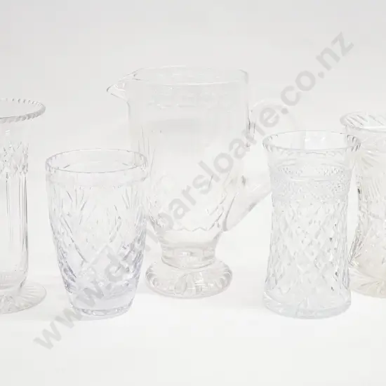 Five Pieces of Crystal including Vases and Jug