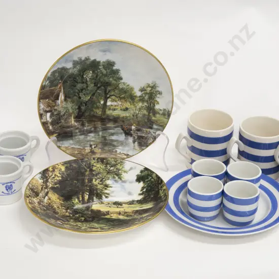Small Quantity of China and Ceramic including Cornish Ware Egg Cups and Staffordshire Commemorative Plates