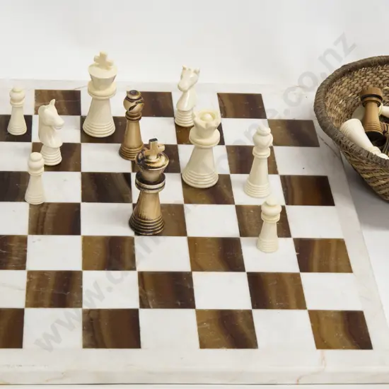 Ivory Chess Set on Marble Board
