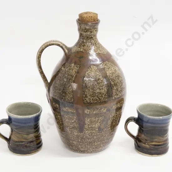NZ Pottery Ewer Together With Pair of Mirek Smisek Mugs (AF)