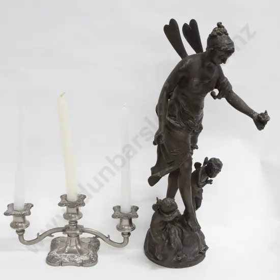 S/P Candelabra Together With Bronze Style Figure Group