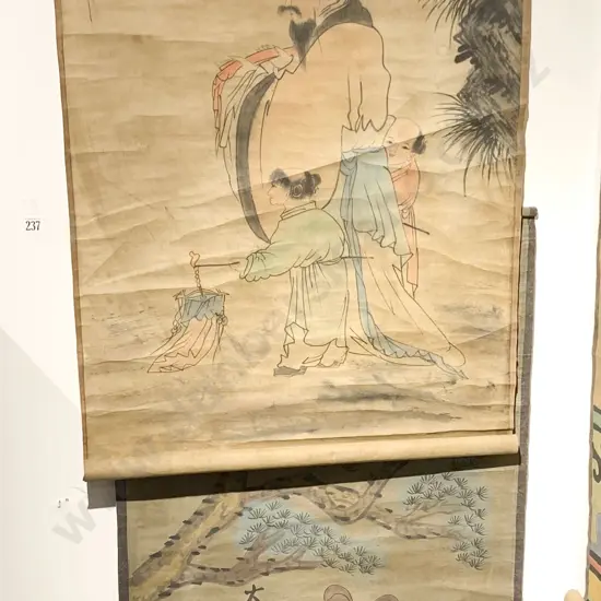 Two Chinese Scroll Paintings of Figures in a Landscape