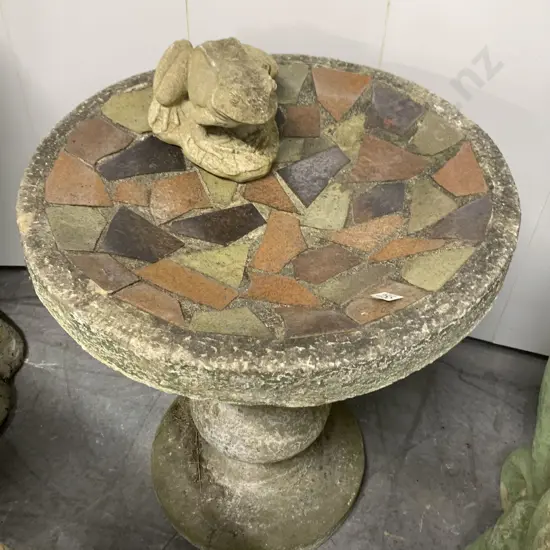 Bird Bath and Frog Ornament