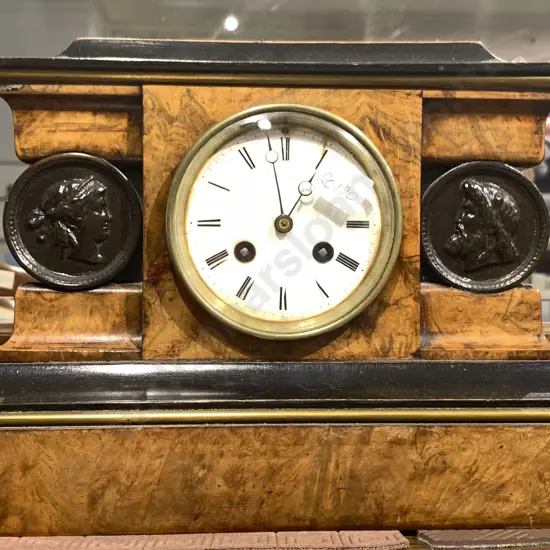 Victorian Burr Walnut and Ebonized Mantle Clock