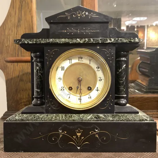 Victorian Black Slate Mantle Clock (AF)
