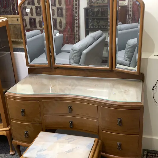 Triple Mirror Dressing Table and Stool