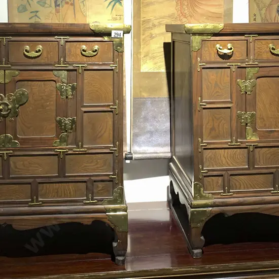 Pair of Small Korean Brass Bound Chests