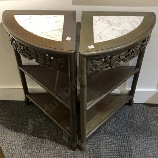 Pair of Asian Marble Inset Corner Tables
