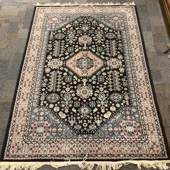 Large Modern Floor Rug with Dark Blue Ground