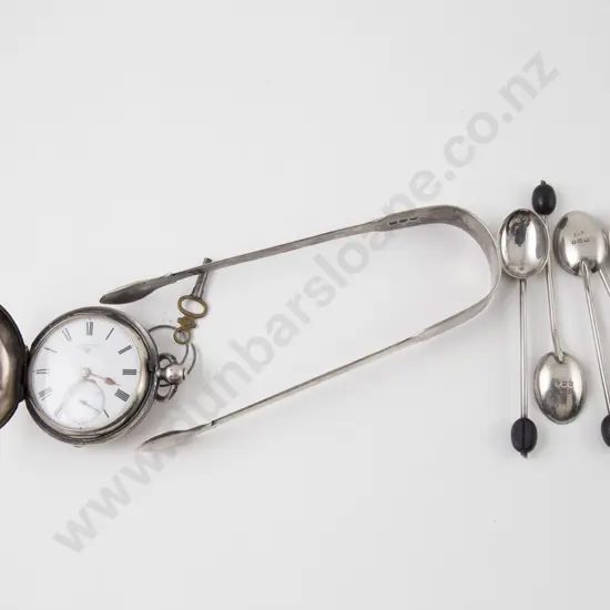 S/S Pocket Watch with s/s tongs and coffee spoons