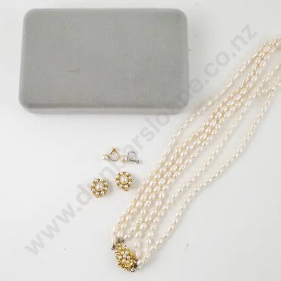 Triple Strand Freshwater Pearl Necklace with earrings