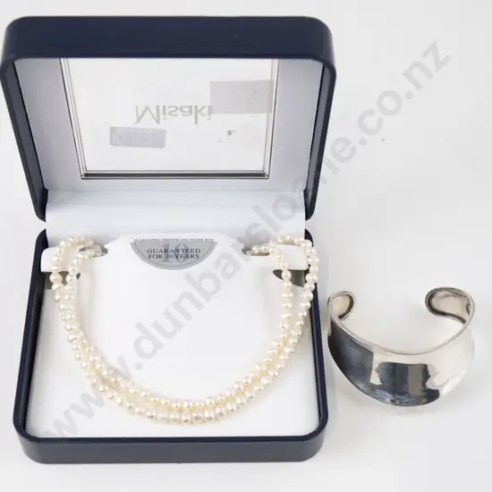 Freshwater Pearl Necklace and S/S Cuff Bangle