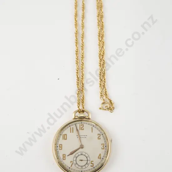 Waltham 14ct Gold Plate Case Open Face Pocket Watch