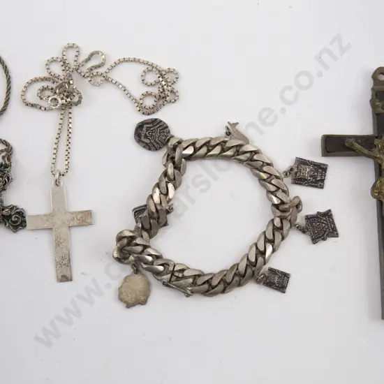 Heavy .950 Silver Bracelet and three crosses