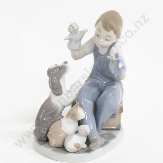 Lladro Group Figure with Boy with Animals and Puppets in Original Box