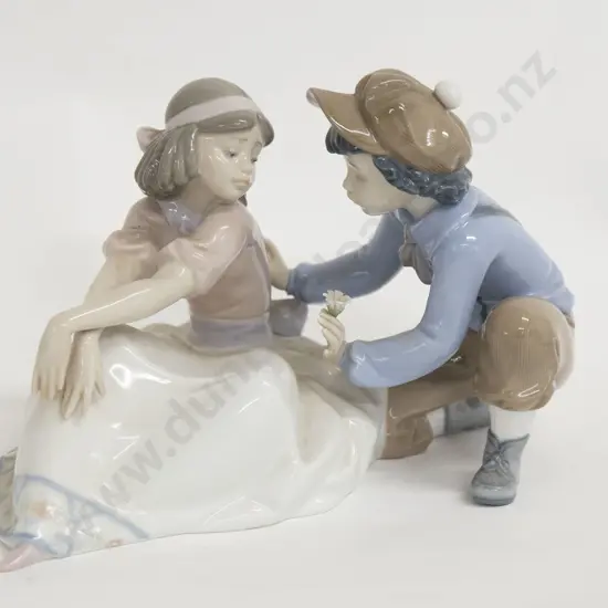 Lladro Figure Group of Boy and Girl in Original Box