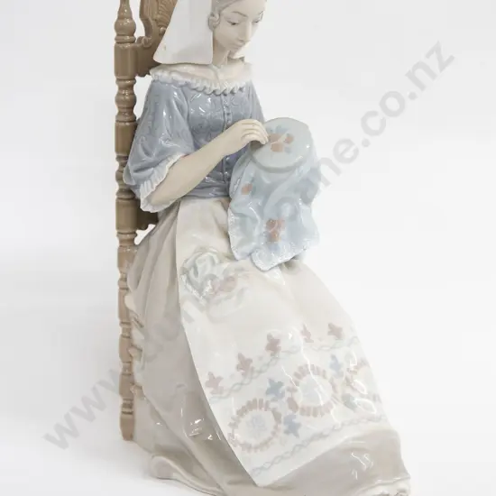 Large Lladro Figure of Lady with Embroidery