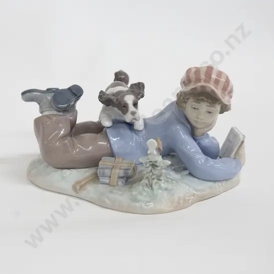 Lladro Figure Group of School Boy and Dog