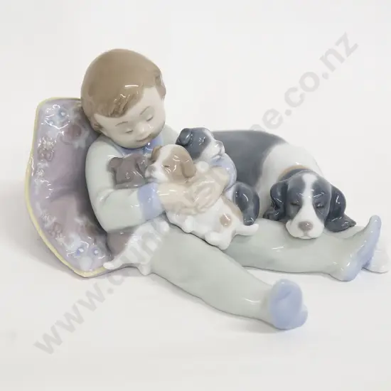 Lladro Figure Group of School Boy and Dog