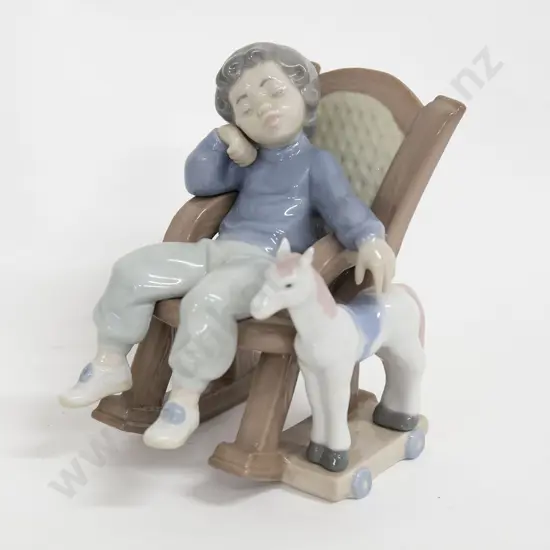 Lladro Figure of Boy in Rocking Chair with Toy Horse