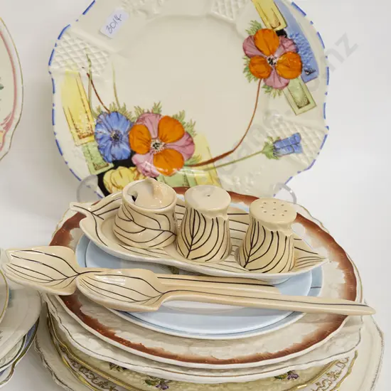 Carlton Ware Cruet Set together with Quantity of Fancy Plates