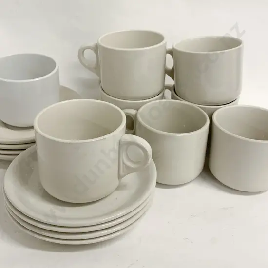 Eight Crown Lynn White Cups and Saucers