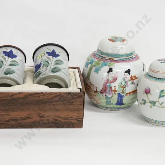Two Ginger Jars and Pair of Boxed Jars