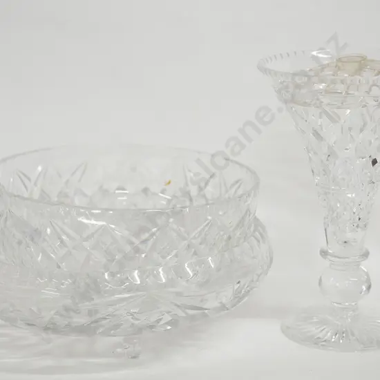 Two Crystal Fruit Bowls and Trumpet Shaped Vase