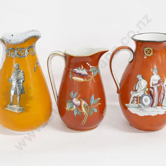 Three Vict Staffordshire Orange Ground Jugs (a/f)