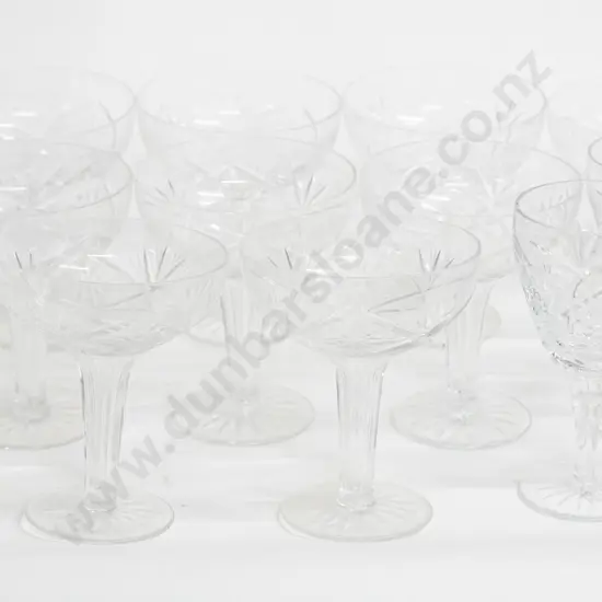 Eleven Hollow Stem Champagne Glasses and Five Wine Glasses