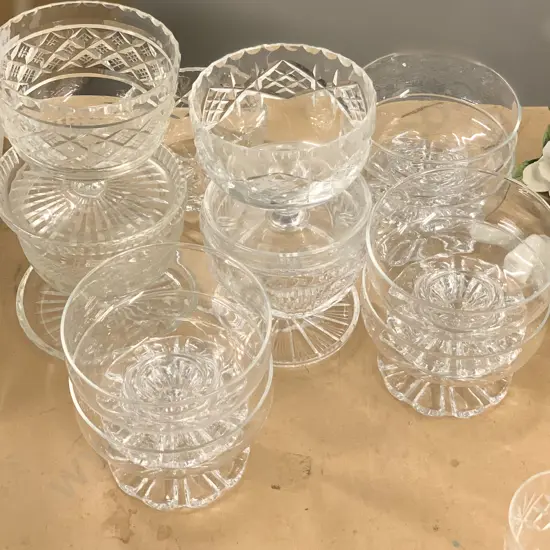 Group of Crystal Sundae Dishes and Sugar Bowl