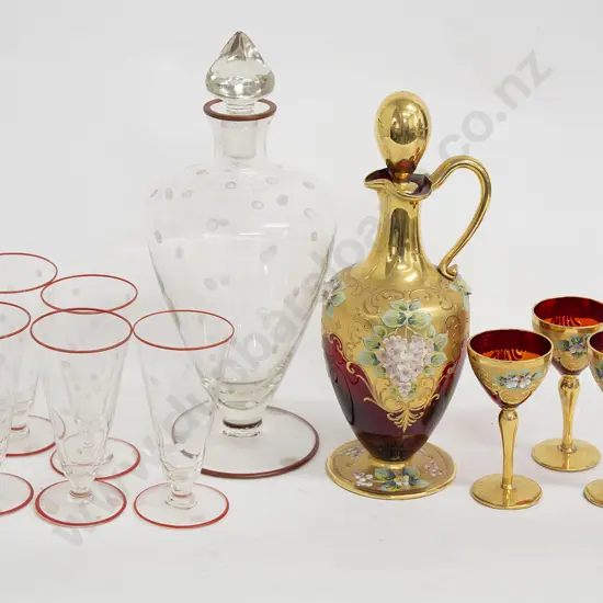 Decanter and Three Glasses Other Decanter and Five Glasses