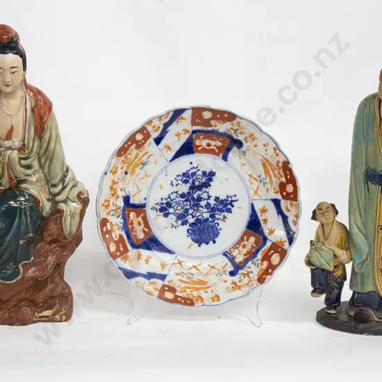 Two Chinese Figures and a Imari Plate
