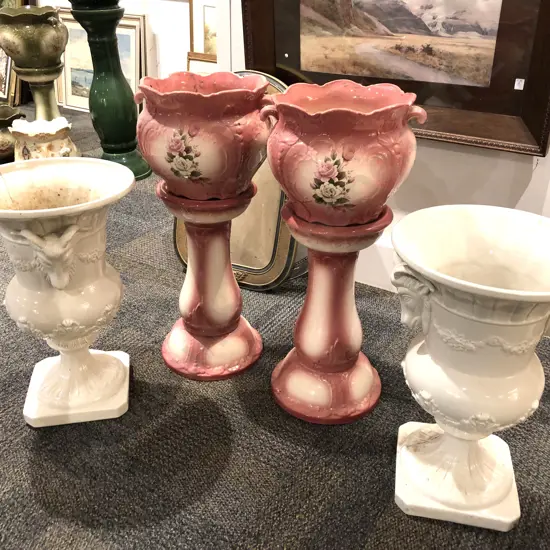 Pair Planters and Stands and Pair Urns (a/f)