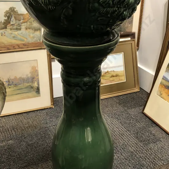 Green Glazed Planter and Stand