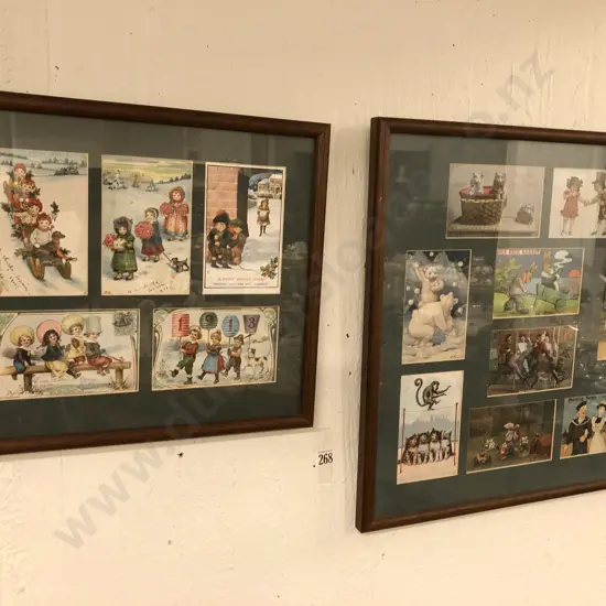 Two Framed Vintage Post Card Displays