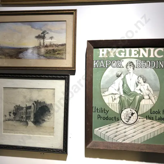 Kapok Bedding Sign and Two Small Artworks